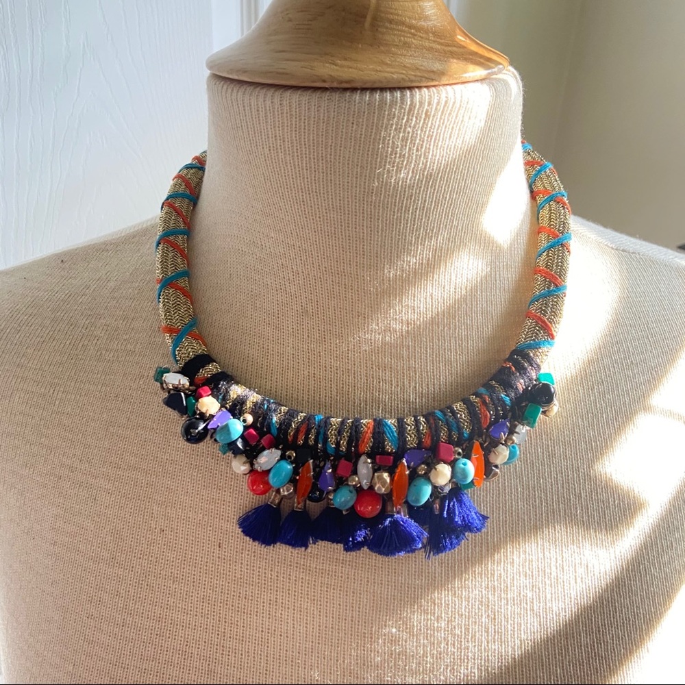 mark. Multi-color fringe necklace w/  bead/stones